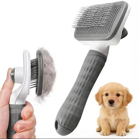 Pet Grooming Brush with One-Click Hair Removal, Bent Needle Massaging Comb for Dogs & Cats